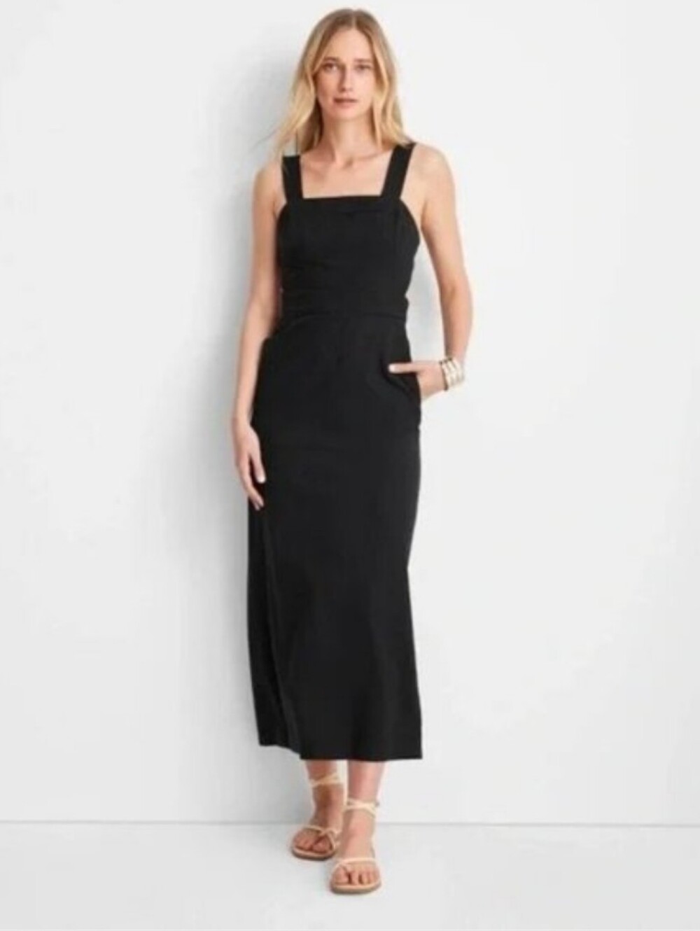 Future Collective Maxi Dress Black Linen With Bow